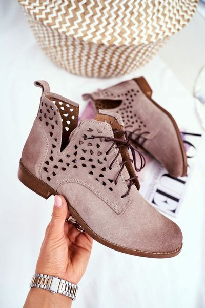 Bottines Femme À Talon Plat En Cuir Cappucino Low Meridan