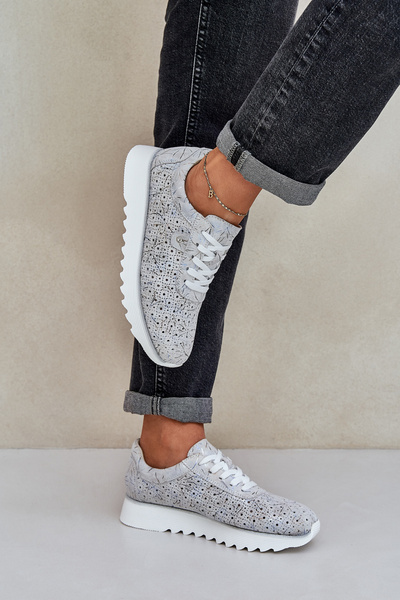 Chaussures De Sport En Suède À Motif Sur Plateforme Avec Paillettes D&A LR51-635 Argent