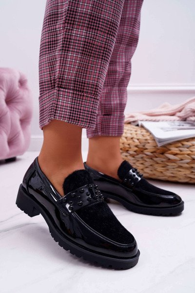 Chaussures à enfiler laquées polonaises pour femmes Noir Delicious
