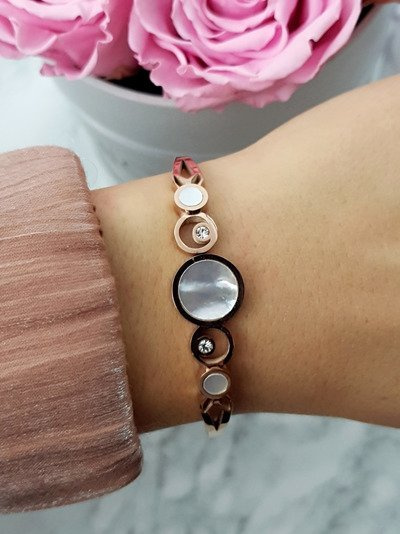 Női acél karkötő Pearl Stones Pink Gold Dione