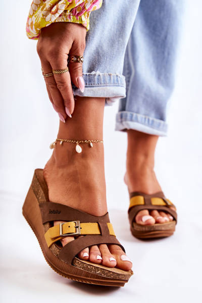 Chaussons Femme Sur Compensée Inblu EN000024 Marron-Jaune