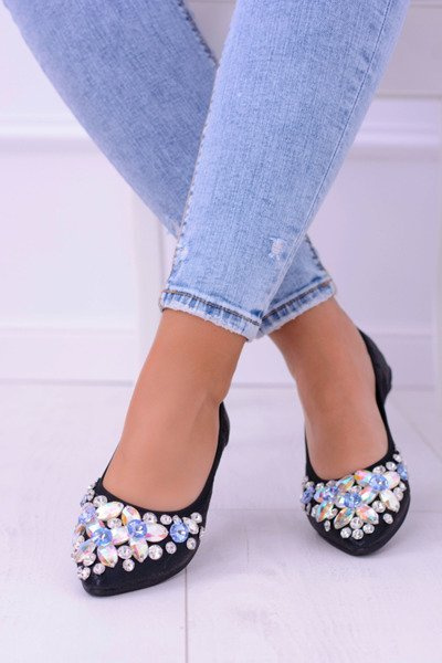 Lu Boo Schwarzer Radiergummi Ballerinas Stones Even
