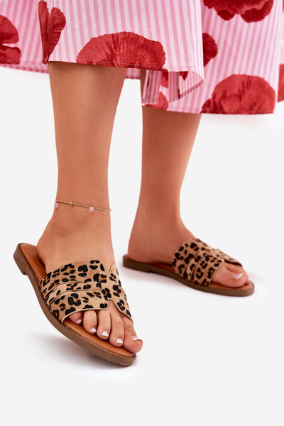 Sandale Femei Pe Toc Plat Cu Decupaje Leopard Maro Teterre