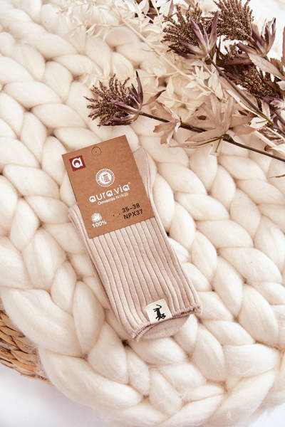 Beige gerippte Damensocken druckfrei