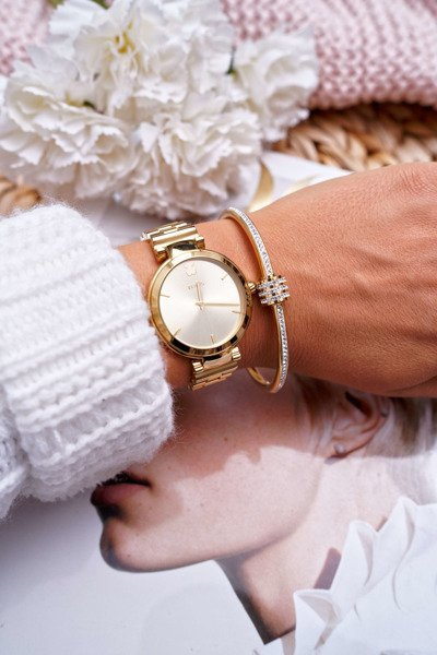 Bracelet Femme Acier Avec Zircons Doré Ferni