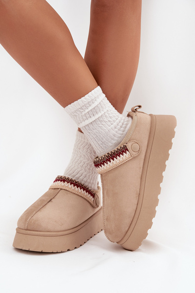 Damentiefschneeboots niedrig mit beweglichem Riemen und Stickerei auf Plattform hellbeige Lyrisse