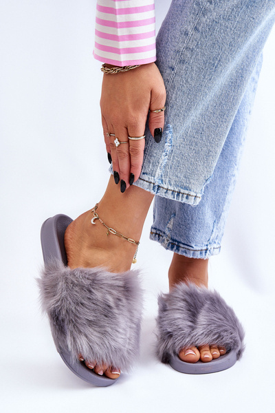 Chaussons Avec Fourrure Caoutchouc Gris Allyson