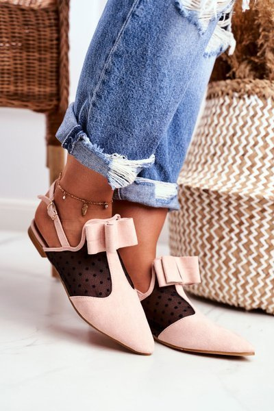 Lu Boo Damen Ballerina Schleife Mules Rosa Domino