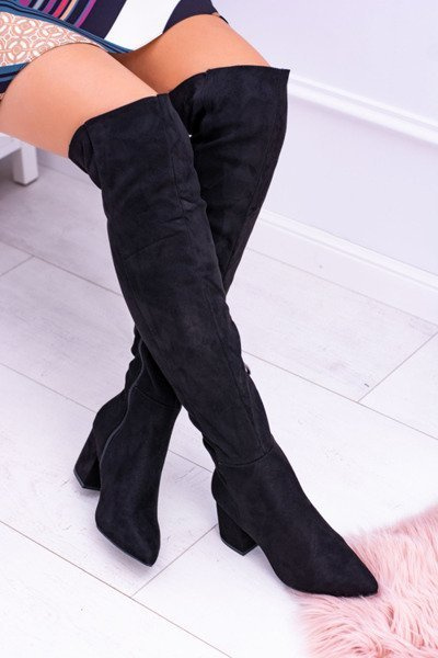 Bottes Feluni noires en daim au dessus du genou pour femmes