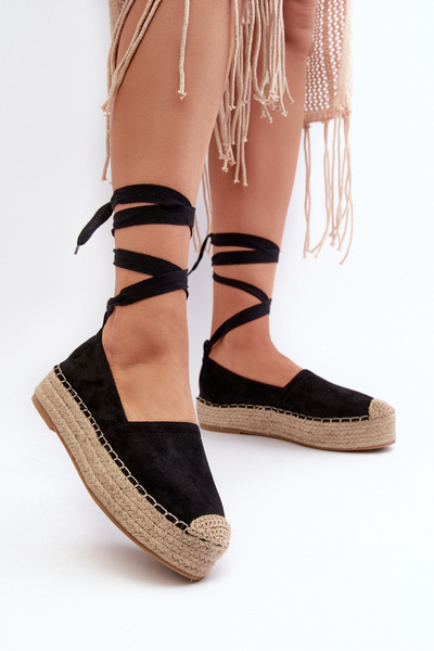 Espadrile negre cu șireturi pe platformă Tailesse