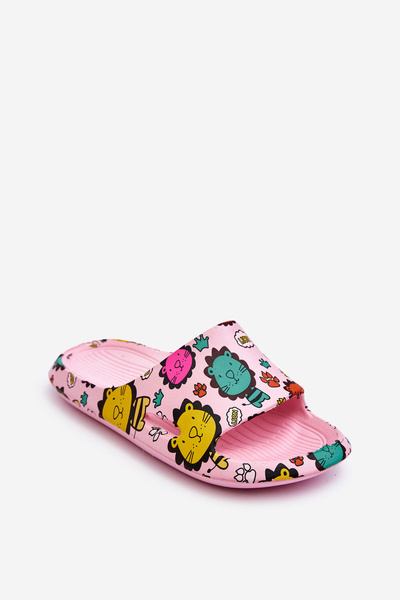 Chaussons Enfant Mousse Légère Motif Lion Rose foncé Esther