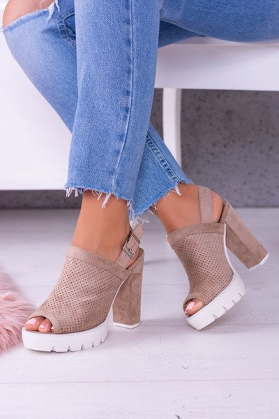 Lu Boo Beige Suede Stiletto Sandals Emare
