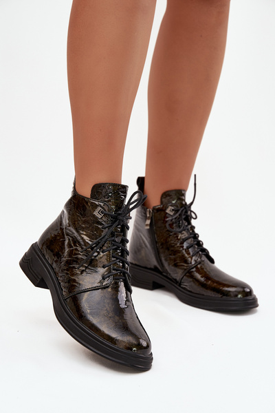 Leder Lackierte Damenstiefel Isoliert Mit Reißverschluss D&A LZ42-042 Gold