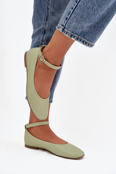 Ballerines Femmes Avec Sangle Et Boucle Vertes Janelor