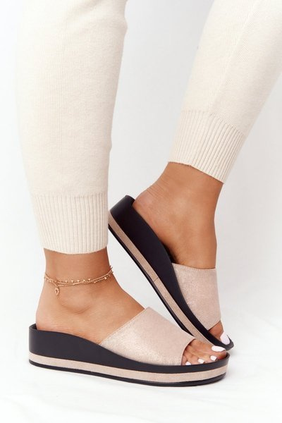 Wedge Slippers Vinceza 21-17113 Beige-Gold