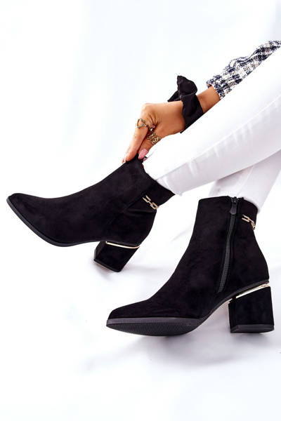 Women's Suede Boots On Heel Black One Step