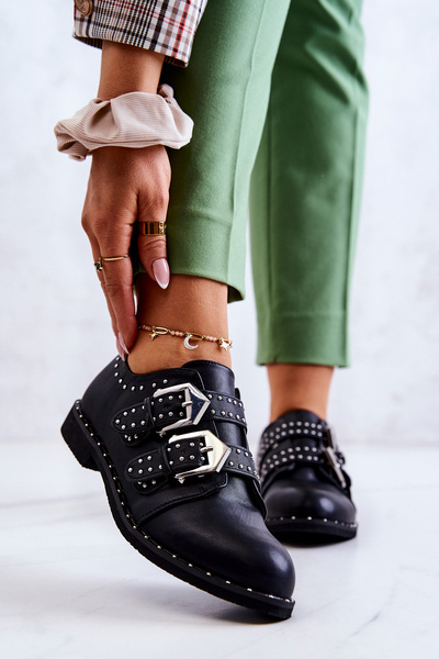 Richelieus En Cuir Pour Femmes Avec Boucles Lu Boo Noir