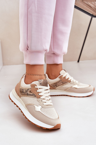 Baskets Femme Sur Plateforme Imprimé Animal Beige Davinara