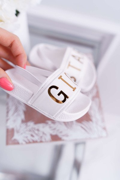 Children's Flip Flops Gold Inscription Girl Star White Bambi
