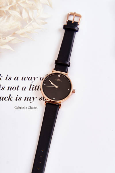 Klassische Damenuhr mit Lederarmband Giorgio & Dario Schwarz