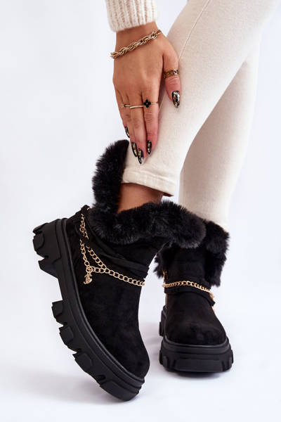 Wildleder Damenstiefel mit Zierkette Schwarz Respecto
