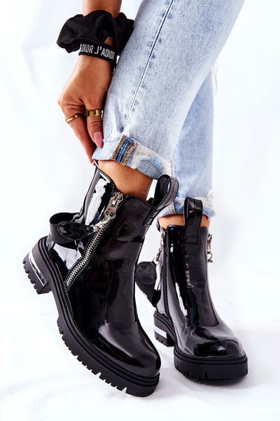 Lederstiefel mit Reißverschluss Schwarz Cortona