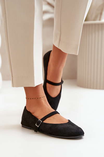 Ballerines Plates Avec Bride Eco Daim Noir Tirilina