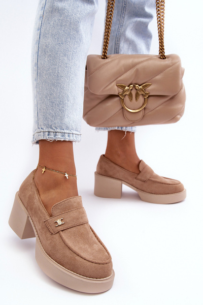 Damen Veloursleder Halbschuhe Auf Absatz Beige Afnira