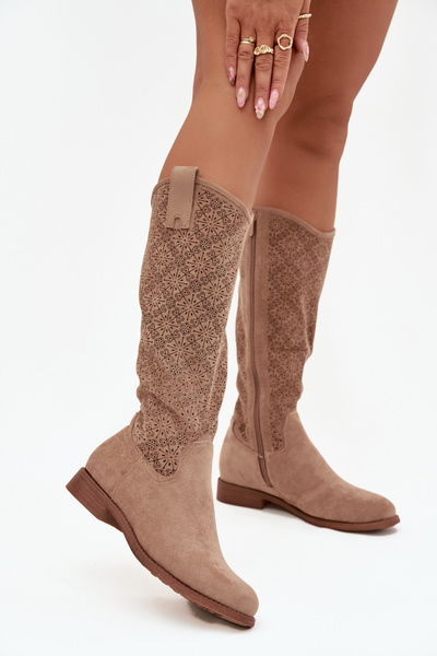 Women's Openwork Ankle Boots On Flat Heel S.Barski HY52-534 Beige