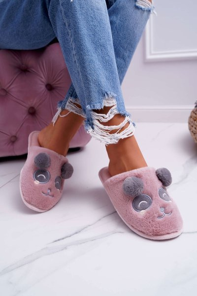 Women's Faux Fur Panda Slippers Dark Pink Fimeo