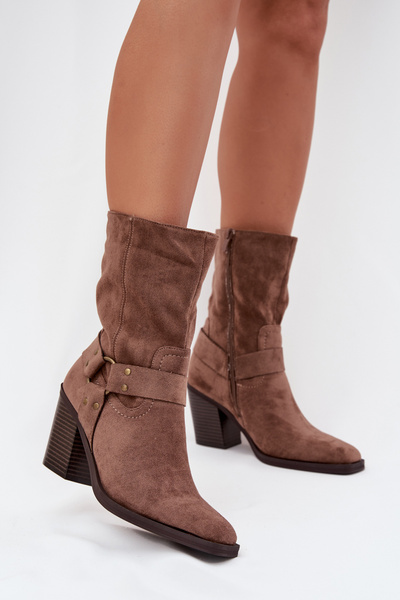 Bottines Femme Isolées À Talon Avec Sangles Et Détail Décoratif Marron Neria