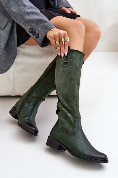 Damen Gefütterte Kniehohe Stiefel Mit Reißverschluss Grün Ivasira