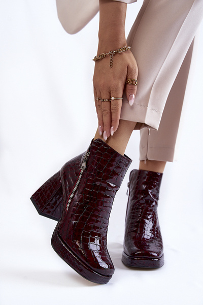 Odiniai kulkšnies batai krokodilo raštu Burgundy Alienore