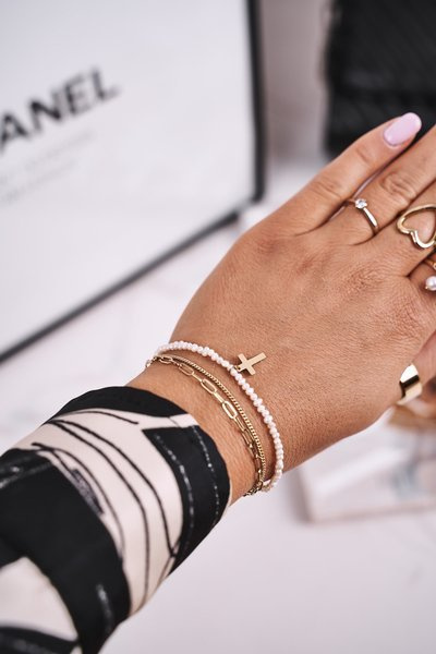 Damen Perlenkettenarmband Gold Kari