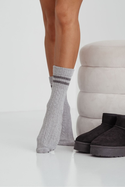 Chaussettes Tressées À Bretelles Femme Gris