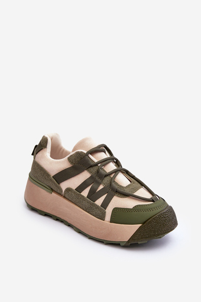 Pantofi sport din piele de căprioară pentru femei pe o platformă Rohan-verde bej
