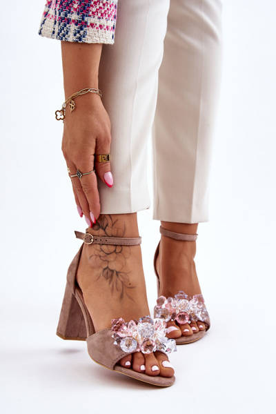 Elegante High Heel Sandalen mit Kristallen Dunkelbeige Cameron