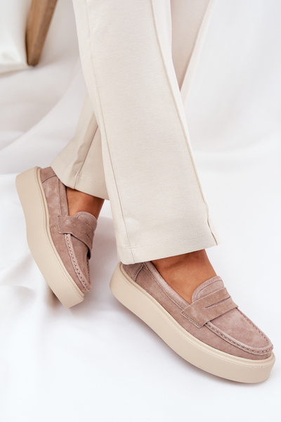 Mocassins en daim pour femmes sur plateforme Vinceza 79535 beige