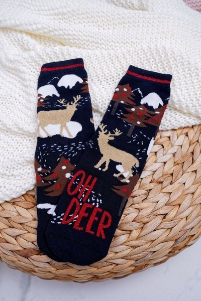 Chaussettes de Noël Femme Antidérapantes Bleu Marine OH DEER