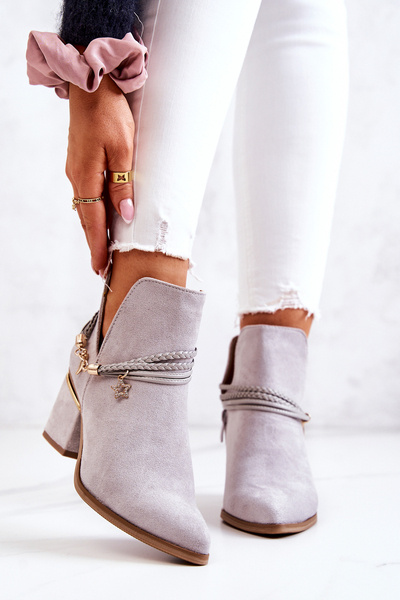 Zomšiniai kaubojiški batai pilkomis juostelėmis Inessa