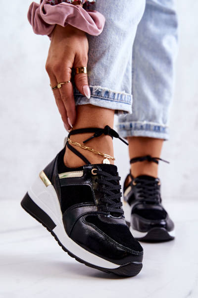 Pantofi sport din piele pe o pană Rayana alb -negru