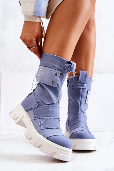 Bottines de travailleurs hauts sur une fermeture éclair bleue Nerisa
