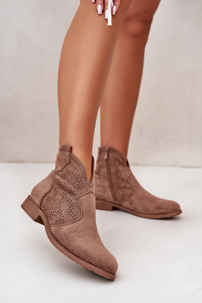 Bottines Ajourées Pour Femme À Talon Plat Marron S.Barski HY42-151