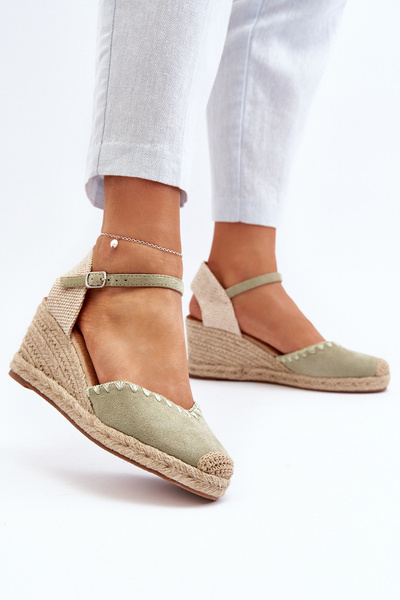 Wildledersandalen Espadrilles mit Keilabsatz und geflochtenen Details Grün Raylin