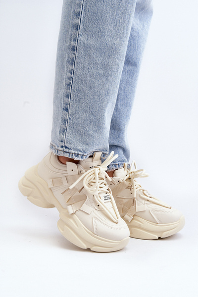 Baskets femme à semelle épaisse, beige Windamella