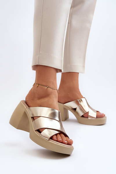 Zazoo 40373 Mules en cuir à talon bloc Doré