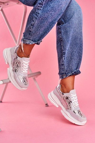Sportliche Damen Lederschuhe Silber Sneakers Palm Bay