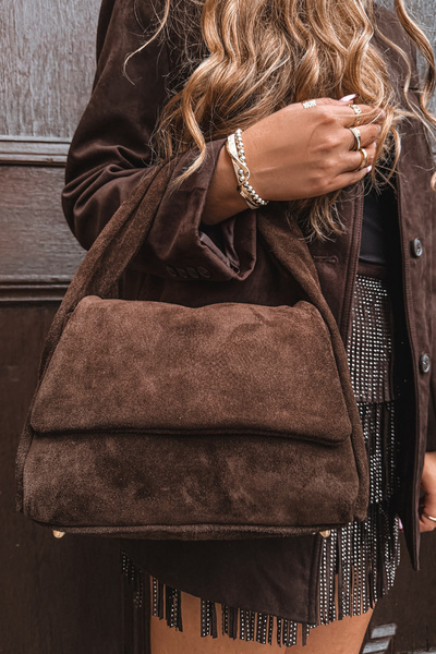 Leder Wildledertasche Schokolade Monelle