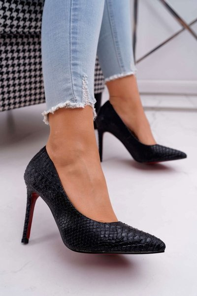 Lu Boo Fekete SnakeDream bőr tűsarkú