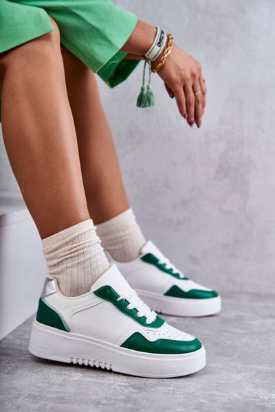 Chaussures de sport basses pour femmes sur la plateforme blanches et vertes Kyllie